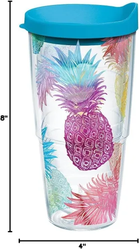 Miniatura 12 de Tervis Vaso aislado de doble pared con estampado de piña en acuarela hecho en Estados Unidos, mantiene las bebidas frías y calientes, 24 onzas