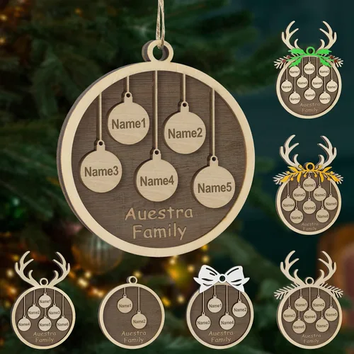 Miniatura 16 de Adornos de Navidad personalizados, familia de 1 nombre, adornos de Navidad de madera personalizados, decoración personalizada, decoración de árbol