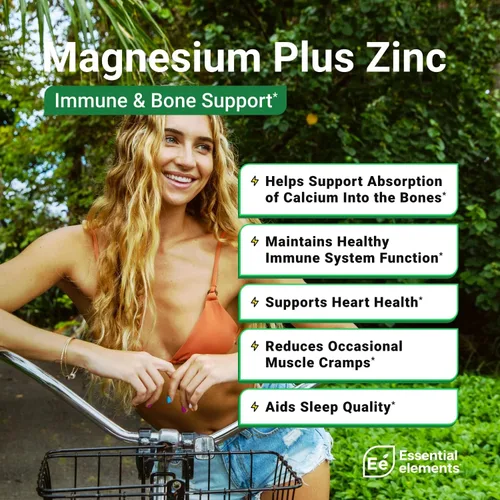 Miniatura 3 de Elementos Esenciales Magnesio Plus Zinc con Vitamina D3 Científicamente Formulado para Apoyo al Corazón, Huesos y Músculos Complejo de Magnesio