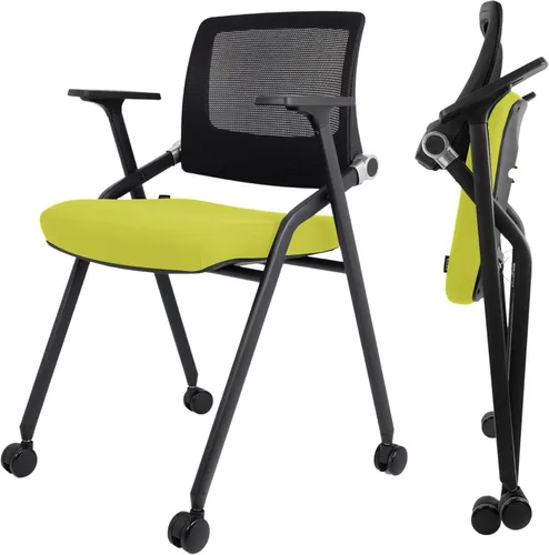 Paquete de 2 sillas de oficina plegables con ruedas, respaldo de malla, brazos y portátiles, sillas de oficina plegables para silla de sala de Verde