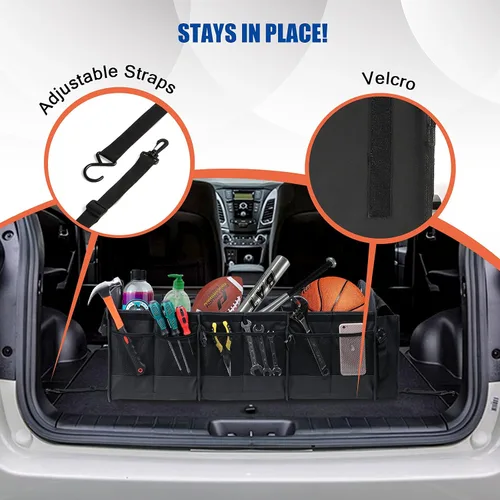 Miniatura 5 de Organizador de maletero de coche con tapa y bolsa enfriadora a prueba de fugas removible, cubierta plegable, organizadores grandes de maletero