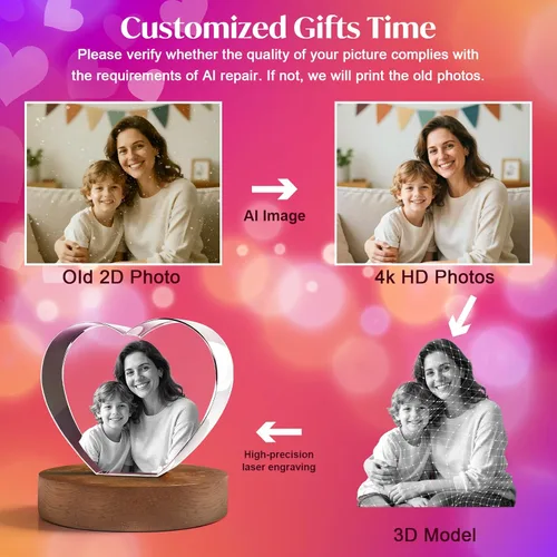 Miniatura 4 de Foto de Cristal 3D, Regalos Personalizados del Día de la Madre para Mujeres Hombres Esposa Marido Mamá Padre, Regalos Personalizados con Grabado