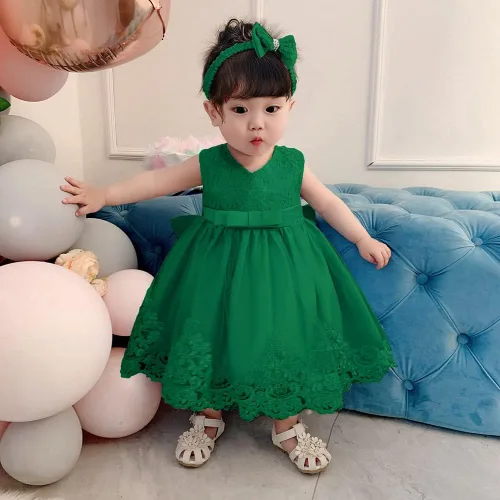 Miniatura 22 de Vestidos de encaje para concursos de niñas bebés de 0-2 años, vestido bordado para fiestas con diadema
