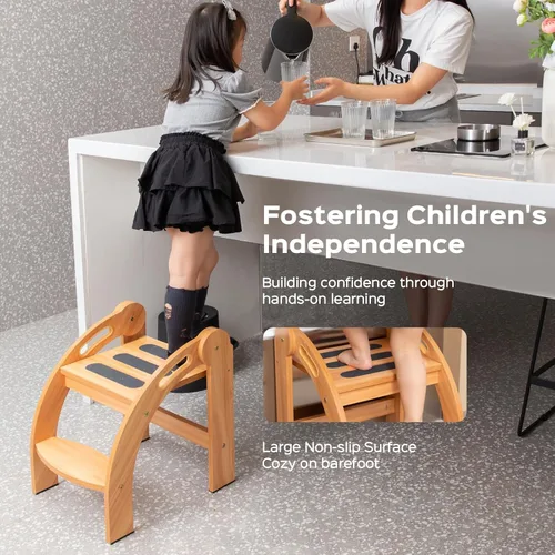 Miniatura 2 de StrongTek Taburete con pasamanos, taburete de seguridad, amplia superficie antideslizante, escalera de madera de 12 pulgadas para baño, cocina