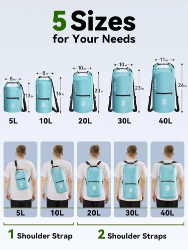Miniatura 2 de HEETA - Bolsa impermeable con bolsillo frontal con cremallera para mujeres y hombres, 5 L/10 L/20 L/30 L/40 L, mochila de almacenamiento seca y Azul