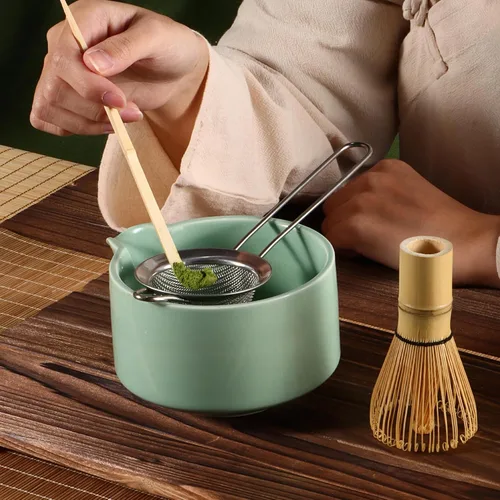 Miniatura 7 de Juego de batidor de matcha, batidor de matcha de bambú (Chasen), cuchara tradicional (chashaku), tamiz de acero inoxidable,Herramientas de té