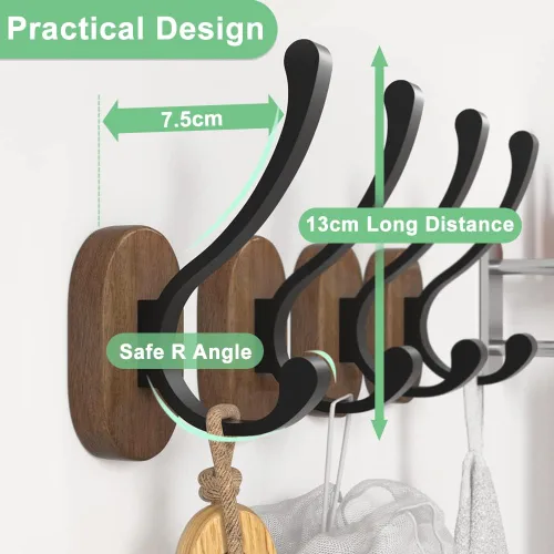 Miniatura 2 de Ganchos de Pared para Colgar Abrigos - Paquete de 4 Ganchos de Pared Montados, Ganchos de Madera para Pared, Bussdis Ganchos Metálicos Individuales