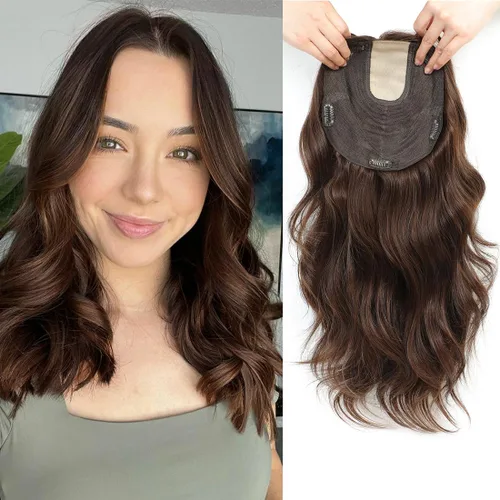 PANEWAY 8"X8" Cabello Humano Remy Topper, Piezas de Cabello Ondulado para Cuero Cabelludo para Mujeres con Pérdida de Cabello o Cabello Delgado
