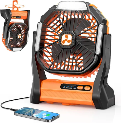 Miniatura 14 de Ventilador recargable portátil, 20000 mAh, inalámbrico, alimentado por batería, ventiladores de tienda de campaña con linterna SOS y LED, pequeños