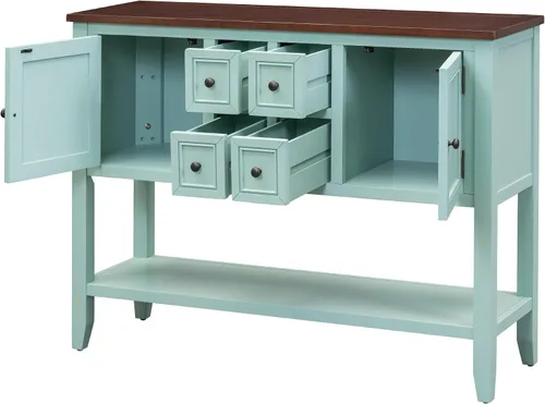 Miniatura 14 de Merax Aparador de cocina de granja con cajones y puertas, armario de almacenamiento de madera con estante abierto para sala de estar, cocina
