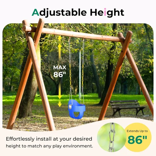 Miniatura 6 de DECORLIFE Asiento de columpio para niños pequeños, columpio para bebé al aire libre con cadenas recubiertas, silla de columpio de cubo completo