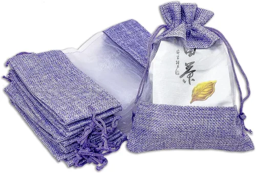 Miniatura 9 de Paquete de 12 bolsas de regalo medianas de lino, arpillera y organza con cordones (5 x 7 pulgadas, blanco) - Bolsa de malla para recuerdos