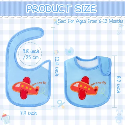 Miniatura 2 de 7 Piezas Baberos de Bebé de Algodón Impermeables con Cierre de Velcro Babero para Recién Nacido Recuerdo Regalo de Bebé para Babear Alimentación Azul