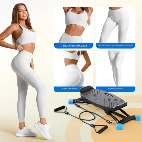 Miniatura 2 de Merach Escalera para hacer ejercicio en casa, mini escalonera con bandas de resistencia, tabla de equilibrio portátil con monitor LCD, entrenador