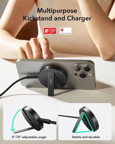 Miniatura 5 de ESR HaloLock - Cargador Magsafe con soporte, carga de iPhone de 15 W, cargador inalámbrico para iPhone serie 17-12, AirPods Pro, Galaxy S26/S25
