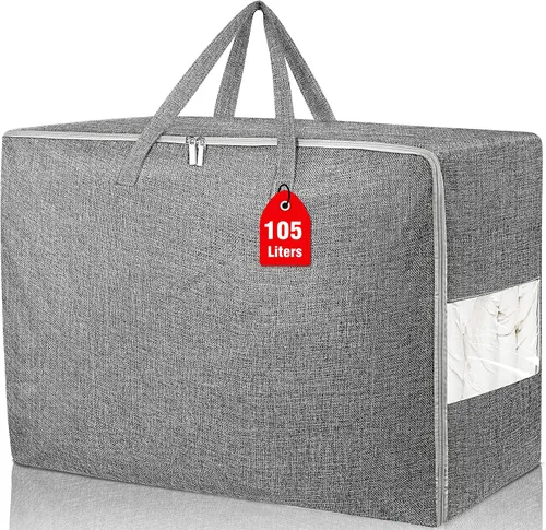 Miniatura 12 de Bolsas de almacenamiento extra grandes de 105 litros, plegables para manta de edredón, organizadores de armario y contenedores de almacenamiento
