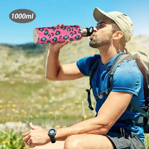 Miniatura 7 de Leopard Spots Pink Stainless Steel Water Bottle 32 Oz, BPA-Free Sports Water Bottle with Straw Leakproof Water Bottles