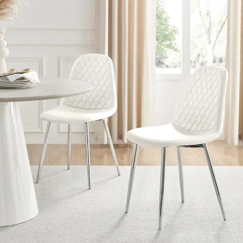 Miniatura 11 de Furniturebox - Juego de 2 sillas de comedor de piel sintética color gris elefante con patas plateadas