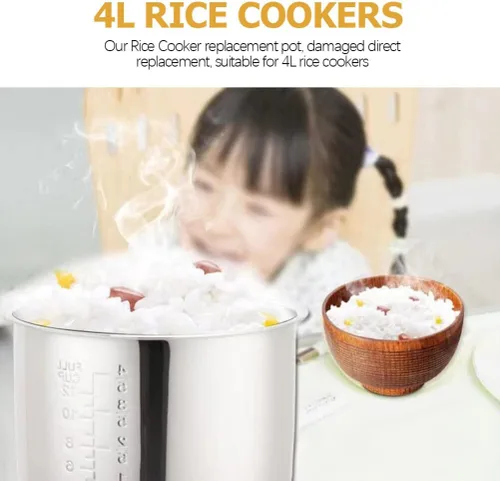 Miniatura 2 de Cabilock Olla de arroz de acero inoxidable de repuesto para olla interior de 4 litros, accesorio compatible con ollas eléctricas y a presión de 8.66