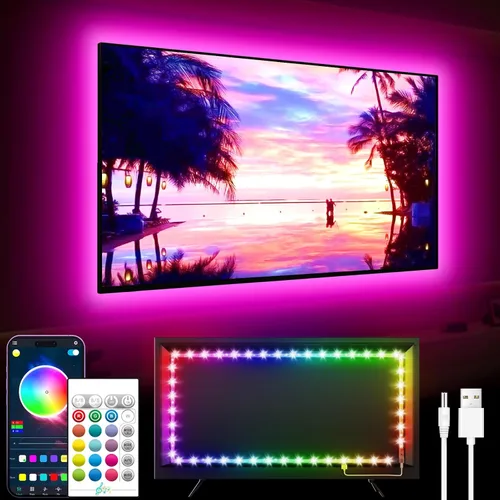 Miniatura 8 de GIPOYENT Tira de luz de TV, retroiluminación LED de sincronización de música, para TV de 32 a 50 pulgadas, luz de TV LED con función Bluetooth, tira