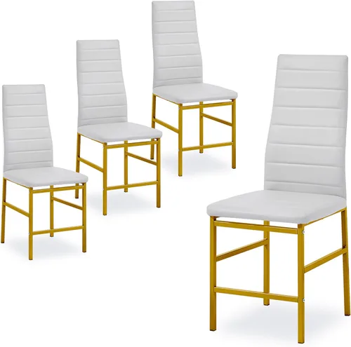 Miniatura 9 de Juego de 4 sillas de comedor, sillas de cocina, sillas laterales sin brazos para sala de estar, juego de 4 con marco de metal y patas (negro)