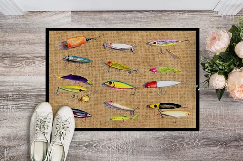 Miniatura 2 de Caroline's Treasures 8796JMAT - Felpudo de señuelos de pesca de 24 x 36 pulgadas, para interiores y exteriores, para entrada, antideslizante