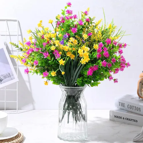 Miniatura 5 de 36 paquetes de flores artificiales para exteriores, resistentes a los rayos UV, flores falsas de plástico, arbustos sintéticos, plantas