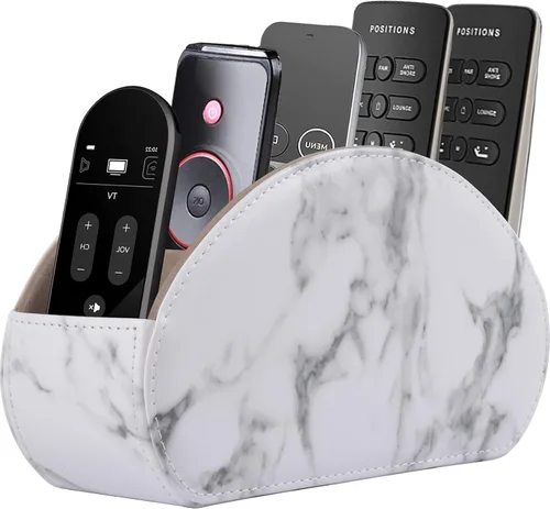 Miniatura 11 de Soporte de cuero para control remoto con 5 compartimentos, caja de almacenamiento/bandeja para control remoto de TV, organizador de escritorio
