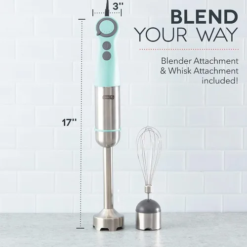 Miniatura 5 de Dash Chef Series - Batidora de mano de inmersión de 5 velocidades con cuchillas de acero inoxidable, accesorio para batidora y guía de recetas