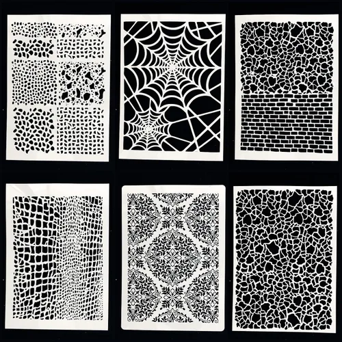 Miniatura 7 de TIAMECH 6 plantillas de graffiti reutilizables A4 para pintar, plantillas de capas de textura de ladrillo de mosaico, arte de pared de bricolaje