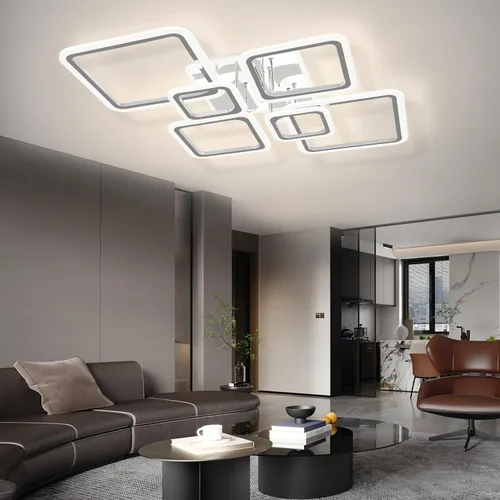 Miniatura 6 de Modernas luces LED de techo para dormitorio, 40.2 pulgadas, regulables, cuadradas, 6+1 anillos, luces de techo para sala de estar con control remoto