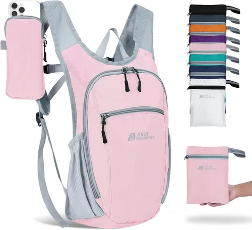 Miniatura 8 de Mochila de senderismo 10L/15L, pequeña mochila de día ligera, plegable, para viajes, resistente al agua, para mujeres y hombres (Gris, 10L)