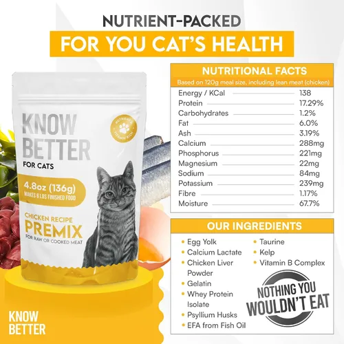 Miniatura 3 de Know Better Mezcla Premium de Receta de Pollo para Comida Cruda o Cocida para Gatos - Suministros Naturales Mezcla de Comida con Taurina para Gatos