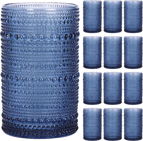 Miniatura 12 de Moretoes Juego de Vasos para Beber Hobnail de 12, Vasos Altos de 12 Oz Transparentes con Relieve Embosado Estilo Boho, Vasos de Agua para Cocina