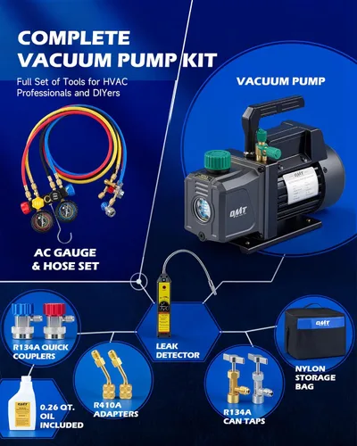 Miniatura 5 de Orion Motor Tech - Bomba de vacío de AC y juego de medidores, bomba de vacío de 1/3 hp, kit de manómetro de 4.5 cfm con detector de fugas, 4