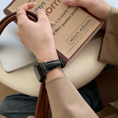 Miniatura 5 de Juntan Correa delgada de cuero compatible con Apple Watch 38mm 40mm 41mm 42mm 44mm 45mm 46mm 49mm, pulsera de reloj de cuero genuino en forma de I