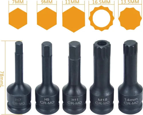 Miniatura 5 de Juego de 16 piezas de pinza de freno de impacto especial de 1/2 pulgada de llave de vaso cuadrada Kit de herramientas de freno compatible