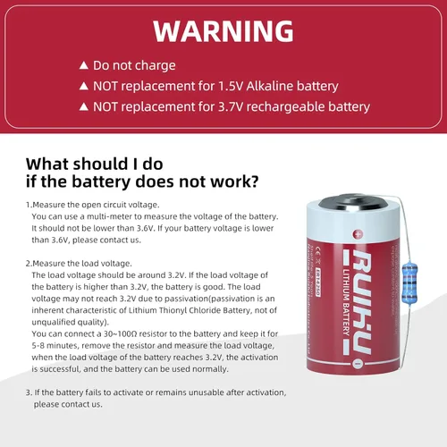 Miniatura 2 de Paquete de 8 baterías de litio ER14250 LS14250 de 3.6 V, 1/2AA tamaño 1200 mAh batería de cloruro de tionilo de litio (Li-SOCl2) certificado