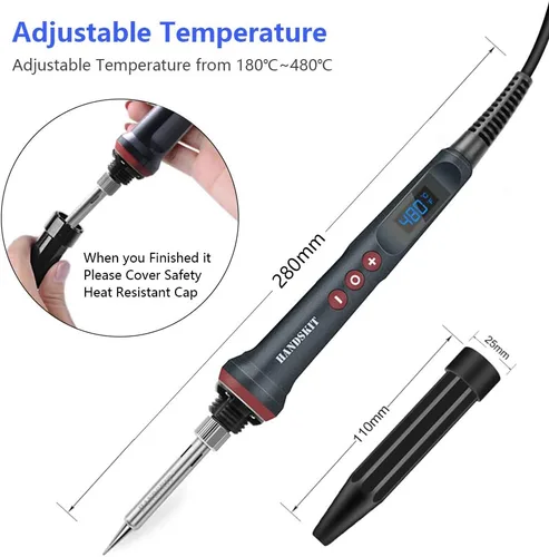 Miniatura 6 de Kit de soldador, 90 W, temperatura ajustable, 356.0-896.0 °F, soldador con pantalla LED, kit de pistola de soldadura 9 en 1, incluye 5 puntas, cable