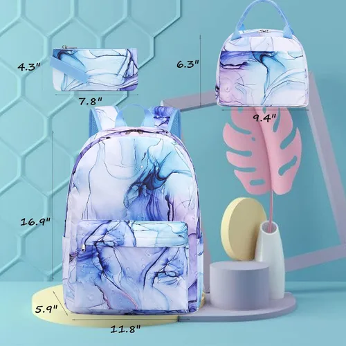 Miniatura 6 de Jumpopack Mochila escolar para adolescentes y niñas, mochila con lonchera, mochilas para niños para escuela primaria, bolsa de libros (azul mármol)