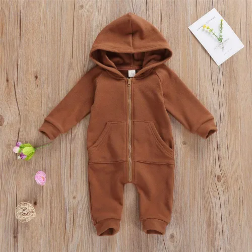 Miniatura 2 de FYBITBO Ropa para bebés y niñas con cremallera, overol de manga larga, overol con capucha para otoño e invierno, ropa cálida