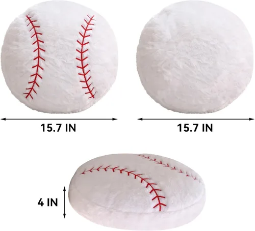 Miniatura 2 de Almohada de béisbol, suave y esponjosa, almohada redonda de felpa de béisbol, almohada deportiva, almohada decorativa en forma de béisbol para sofá