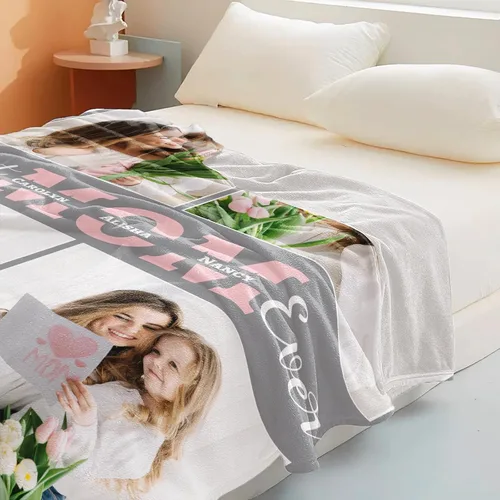 Miniatura 4 de Manta personalizada con fotos para mamá de hija, hijo, niños, marido, manta personalizada con foto, regalos para la mejor mamá del mundo, mantas