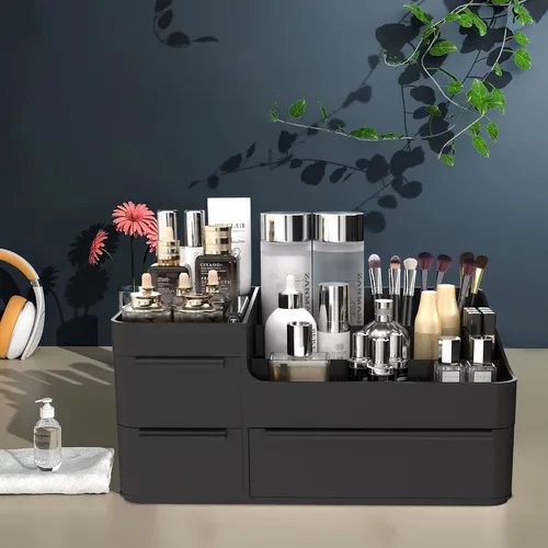 Miniatura 5 de Organizador de maquillaje para tocador, caja de almacenamiento para encimera de baño, soporte apilable para cosméticos para joyas, accesorios