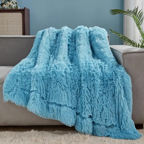Miniatura 51 de GONAAP Manta de Tiro de Piel Sintética Mullida Tamaño Twin Rosa Claro Súper Suave Acogedora Felpa Mullida Lanuda para Sofá, Sillón o Cama