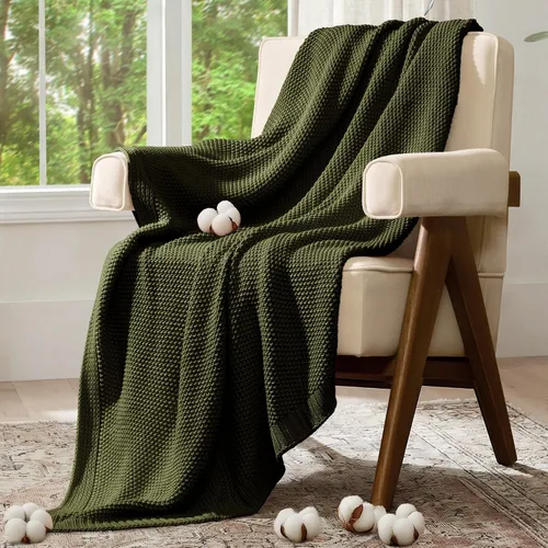 Miniatura 7 de Manta de punto trenzado 100% algodón, ligera y suave para sofá, cama, manta transpirable para todas las estaciones, acogedora manta decorativa, 50 x