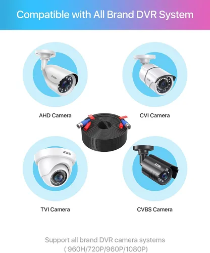Miniatura 4 de ZOSI Paquete de 4 cables de alimentación de video todo en uno de 150 pies (147.6 ft), cables de cámara de vigilancia de extensión BNC para sistemas