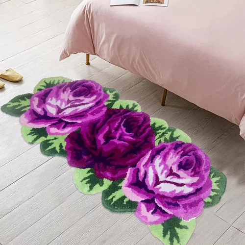 Miniatura 16 de Alfombrilla Abreeze con 4 rosas, alfombrillas con diseño de flores azul, hecha a mano, antideslizante (no se desliza), alfombrilla moderna, de puede