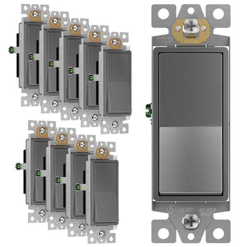 Miniatura 29 de ENERLITES Decorator Paddle Rocker Interruptor de luz, acabado brillante, un solo polo, 3 cables, tornillo de tierra, grado residencial, 15 A, 120