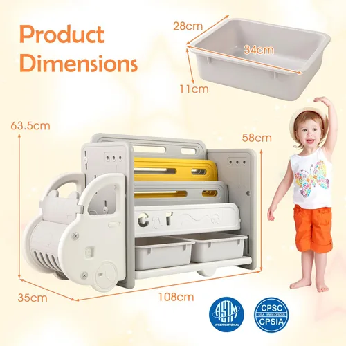 Miniatura 2 de Costzon Organizador de almacenamiento de juguetes en forma de automóvil, estante de juguetes de 3 niveles con estantería, 2 cajas de almacenamiento